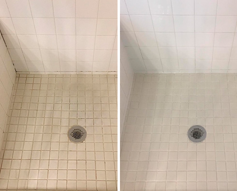 Shower Before and After a Grout Cleaning in St. Cloud, FL