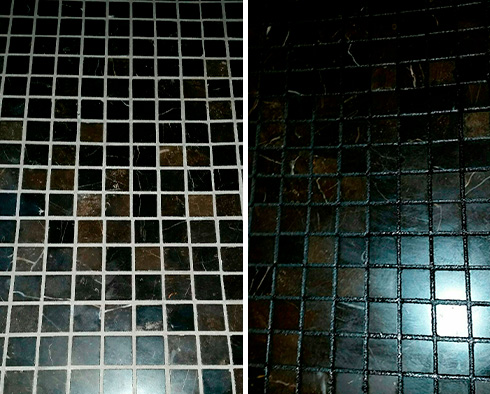 Floor Before and After a Grout Recoloring in Four Corners, FL