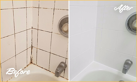 Before and After Picture of a Whittier Shower Tile and Grout Cleaned to Eliminate Mold