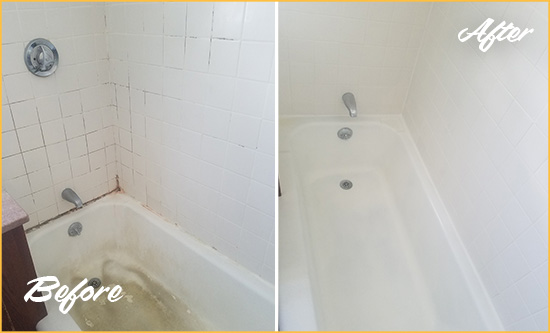 Before and After Picture of a Kissimmee Bathtub Caulked to Repair Cracks