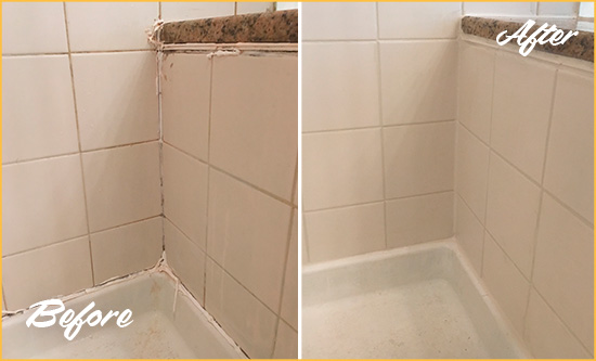 Before and After Picture of a Buenaventura Lakes Shower Caulked to Repair Damaged Caulking