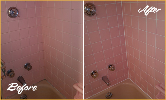 Before and After Picture of a Intercession City Bathtub Caulked to Eliminate Mold