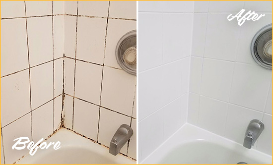 Before and After Picture of a Buenaventura Lakes Tub Caulked to Remove and Avoid Mold