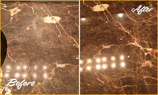 Before and After Picture of a Kenansville Marble Stone Countertop Polished to Eliminate Stains