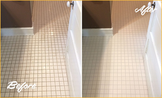 Before and After Picture of a Four Corners Bathroom Floor Sealed to Protect Against Liquids and Foot Traffic