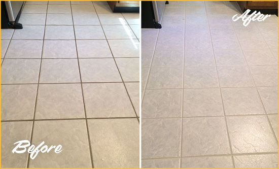 Before and After Picture of a Deer Park Kitchen Ceramic Floor Sealed to Protect From Dirt and Spills