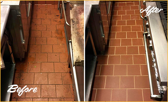 Before and After Picture of a Narcoossee Restaurant Kitchen Floor Sealed to Remove Soil