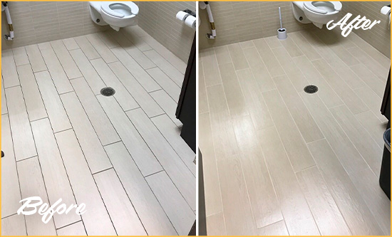 Before and After Picture of a Celebration Office Restroom's Grout Cleaned to Remove Dirt