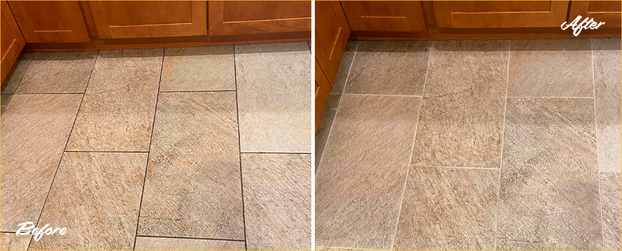 Floor Before and After a Superb Grout Cleaning in Kissimmee, FL
