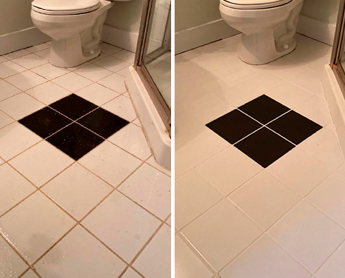 Bathroom Floor Before and After a Gour Sealing in Celebration