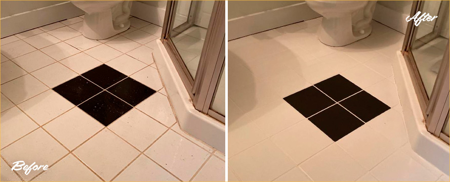 Bathroom Floor Before and After a Gour Sealing in Celebration