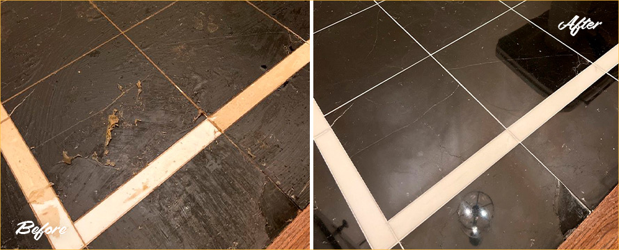 Bathroom Floor Before and After a Stone Cleaning in Celebration, FL