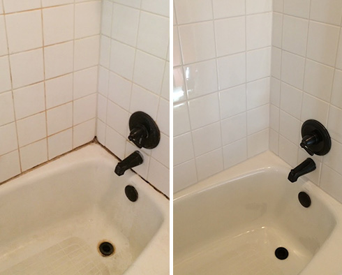 Shower Before and After Our Caulking Services in Four Corners, FL