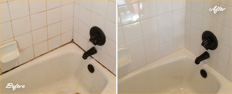Shower Before and After Our Superb Caulking Services in Four Corners, FL