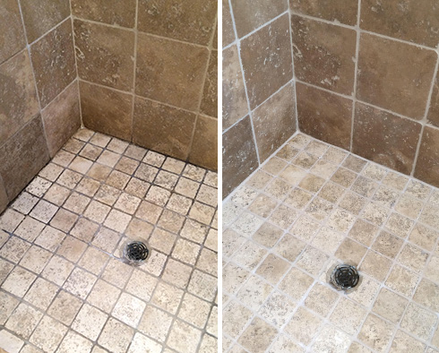 Shower Before and After a Grout Sealing in Deer Park, FL