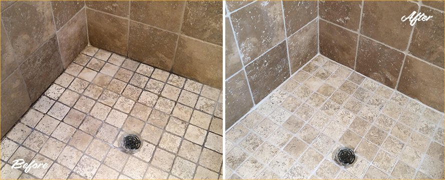 Shower Before and After a Superb Grout Sealing in Deer Park, FL