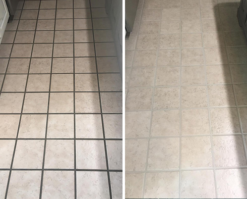 Kitchen Floor Before and After a Grout Cleaning in St. Cloud